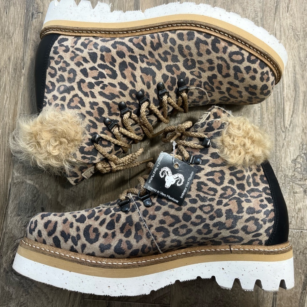 Montelliana 1965 Animal Print Mutton Sheep Hair Leather Boots